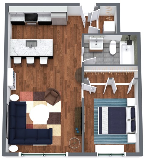 Floor plan for 1 bed, 1 bath, 660 sqft